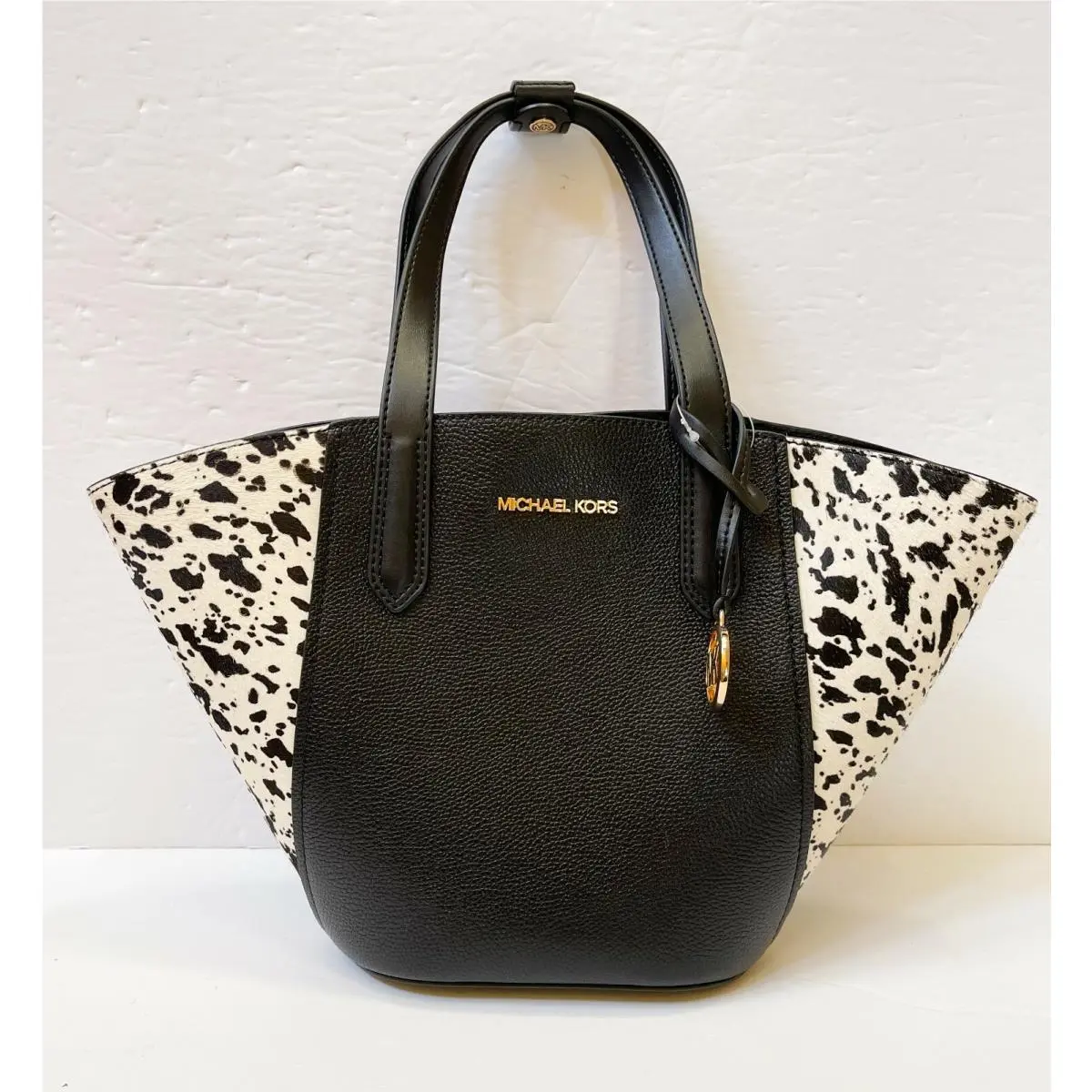Portia Small Bucket Tote Leather Bag Black Haircalf by Michael Kors