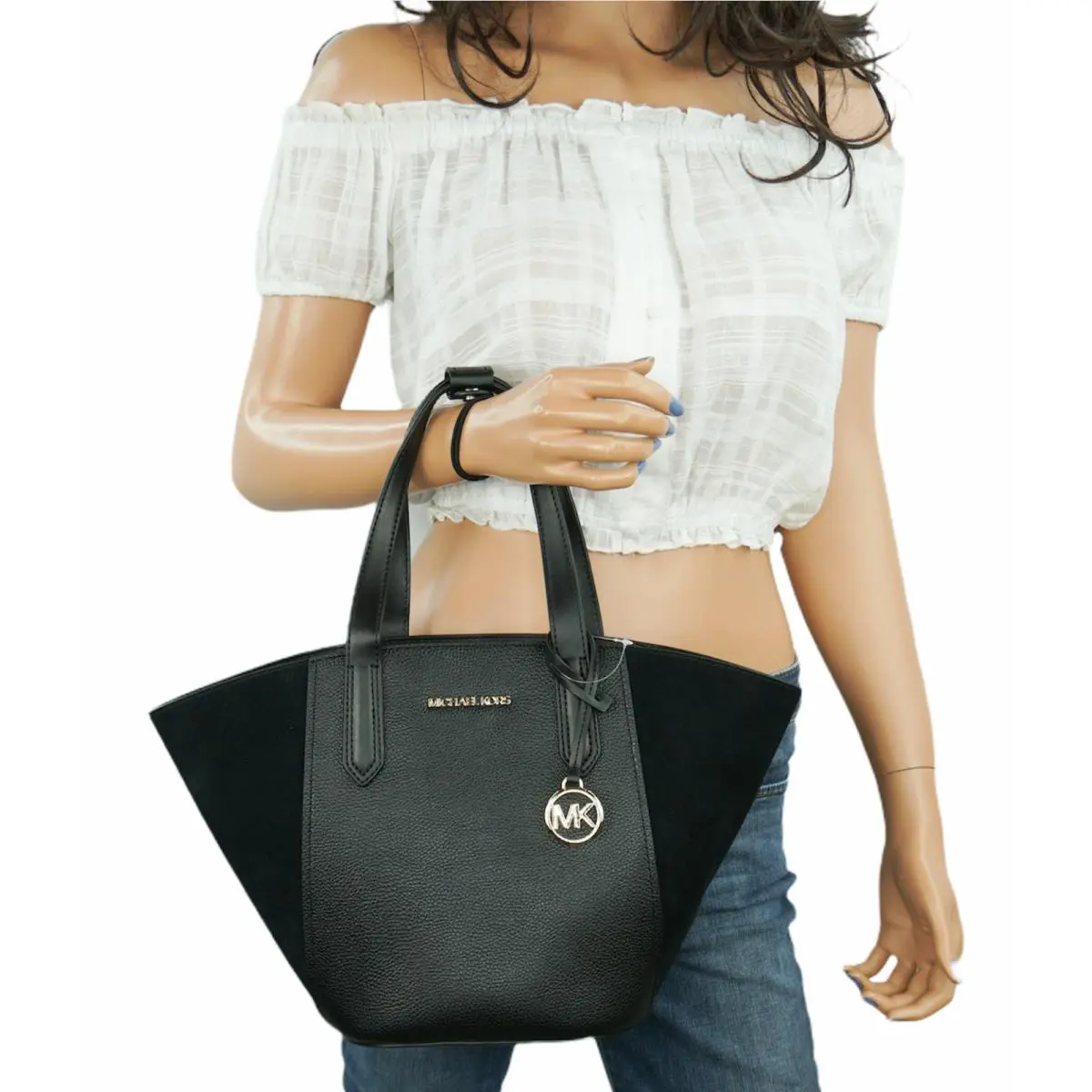 Portia Small Bucket Tote Leather Bag Black by Michael Kors