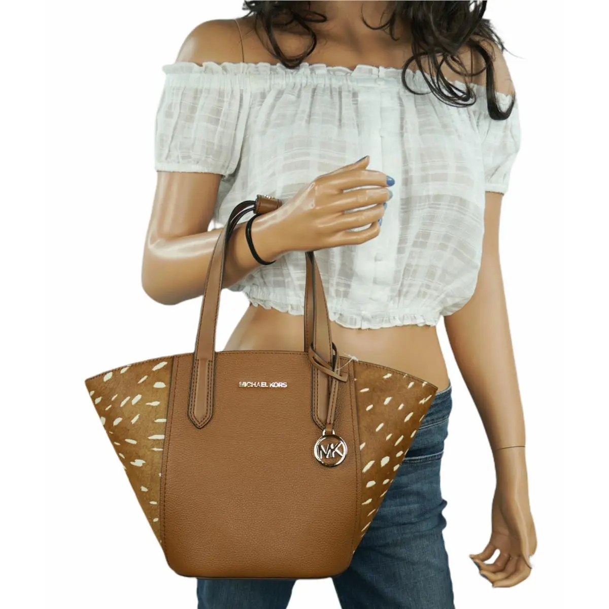 Portia Small Bucket Tote Leather Bag Brown Haircalf by Michael Kors