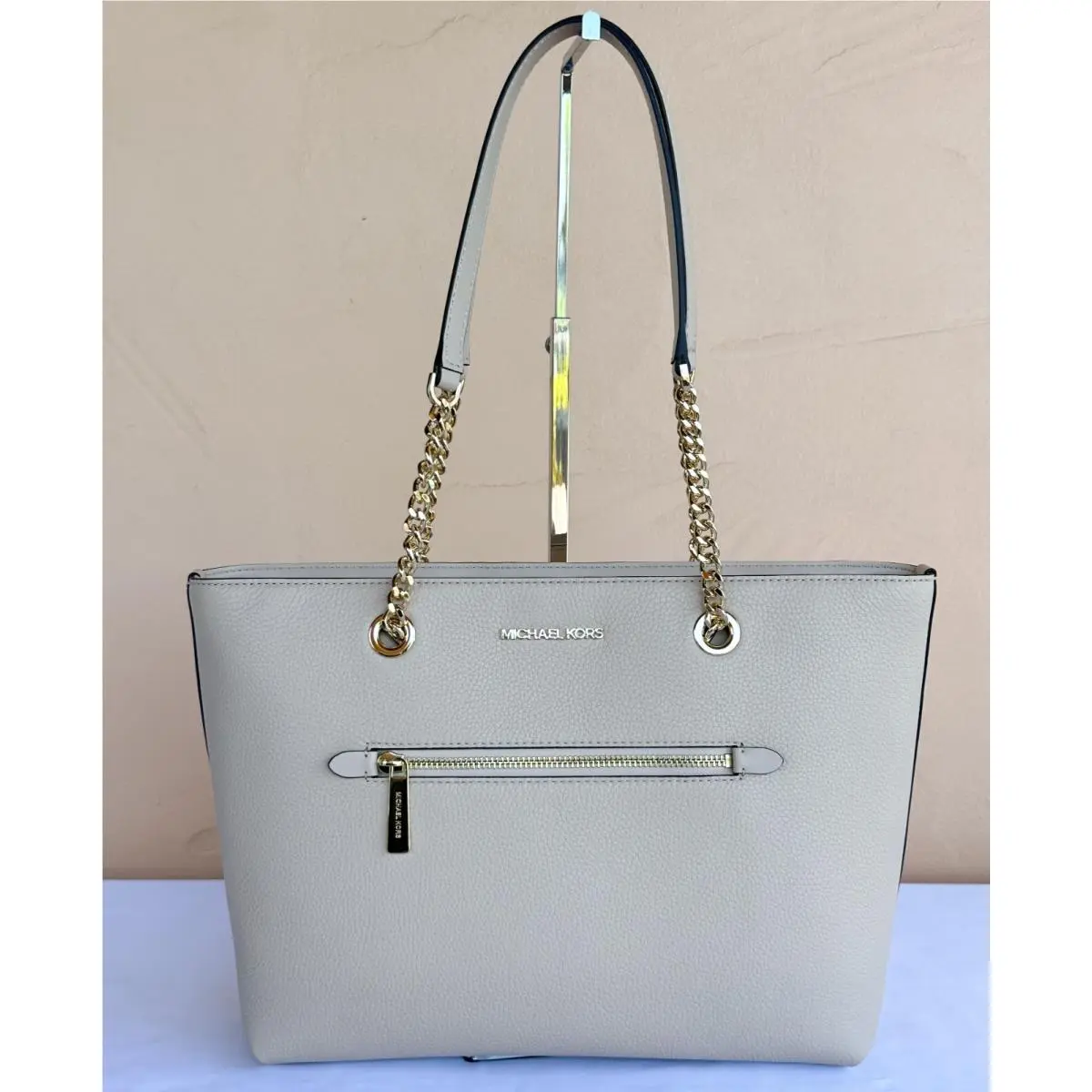 Jet Set Item Medium Front Zip Pocket Chain Tote Shoulder Bag BUFF by Michael Kors