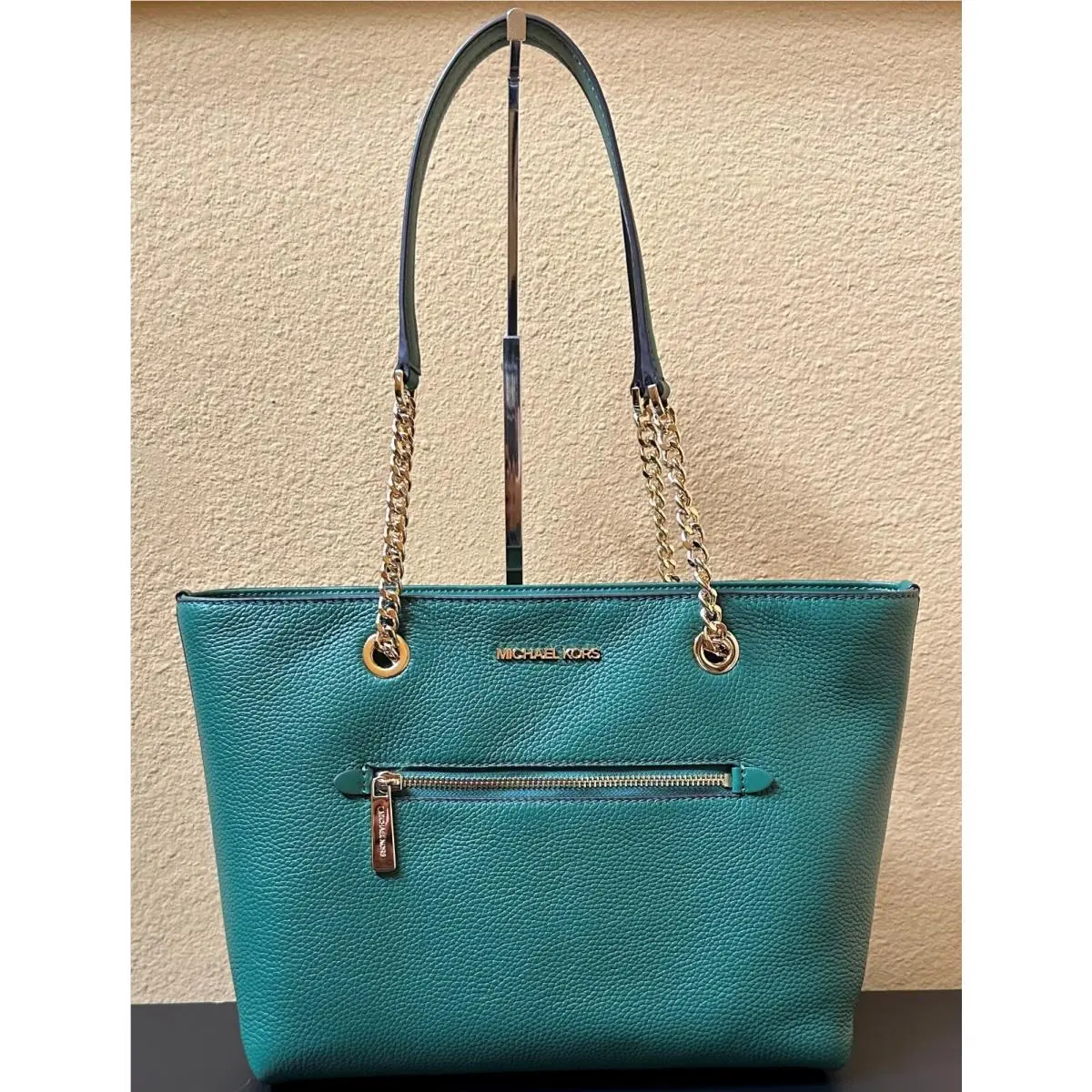 Jet Set Item Medium Front Zip Pocket Chain Tote Shoulder Bag JEWEL GREEN by Michael Kors