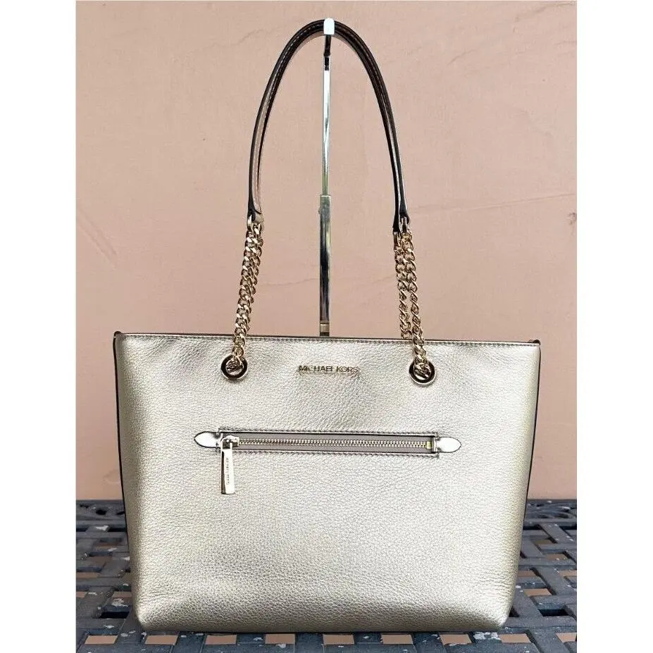 Jet Set Item Medium Front Zip Pocket Chain Tote Shoulder Bag PALE GOLE by Michael Kors