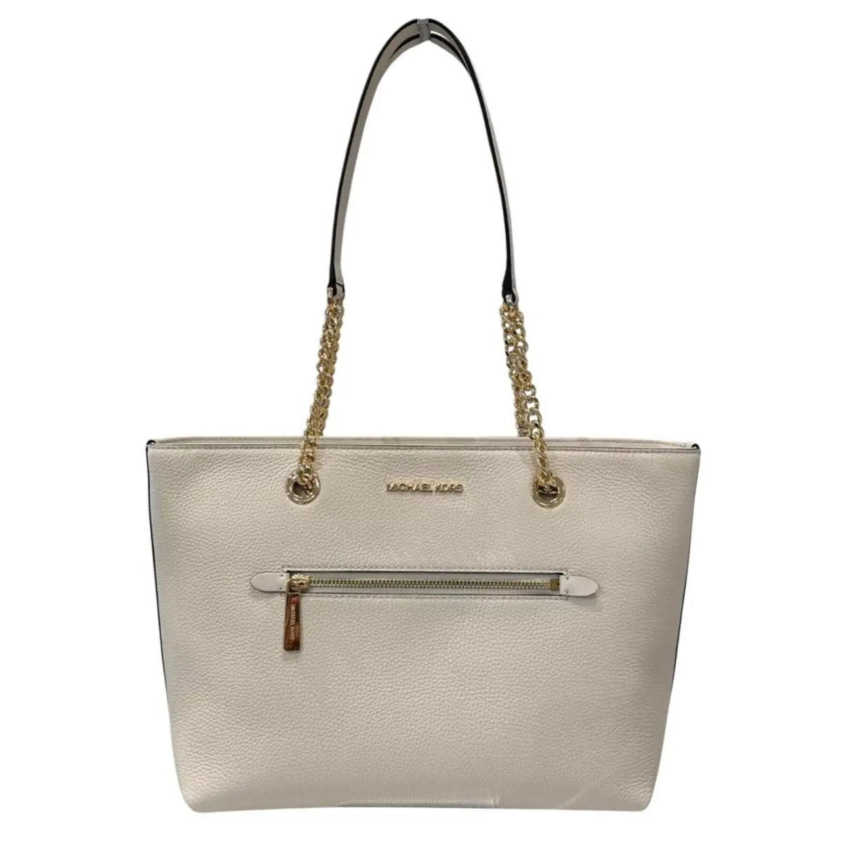Jet Set Item Medium Front Zip Pocket Chain Tote Shoulder Bag LIGHT CREAM by Michael Kors
