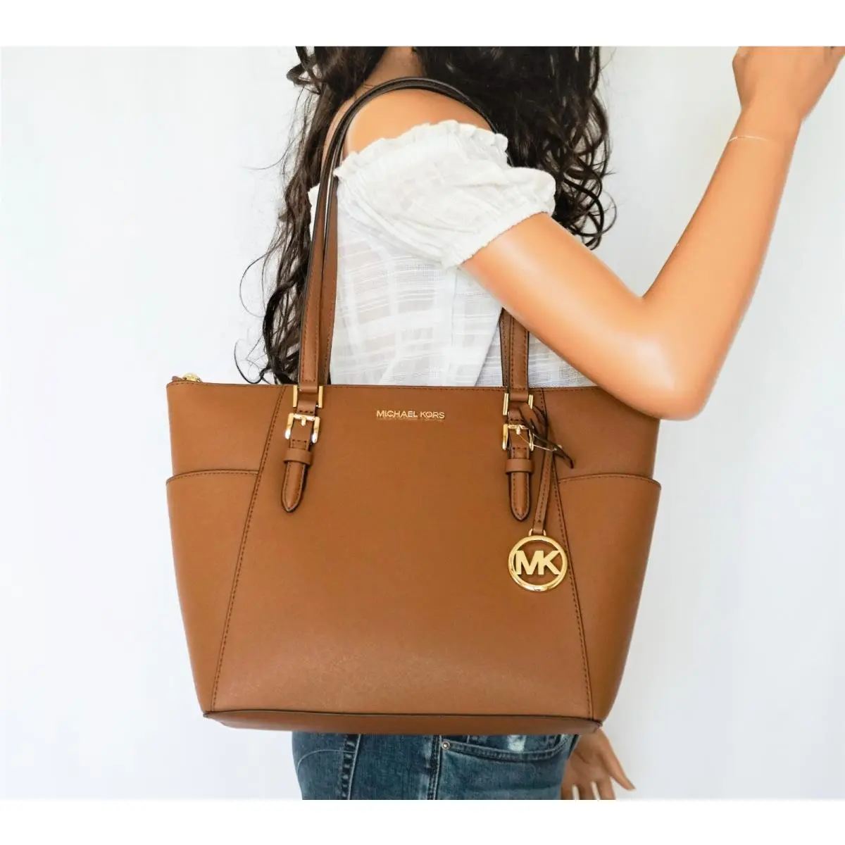 Charlotte Large Top Zip Shoulder Tote Bag Purse BROWN by Michael Kors
