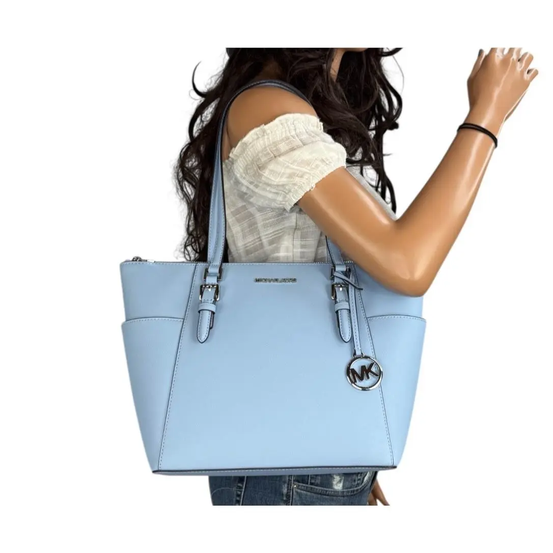 Charlotte Large Top Zip Shoulder Tote Bag Purse Light Sky by Michael Kors