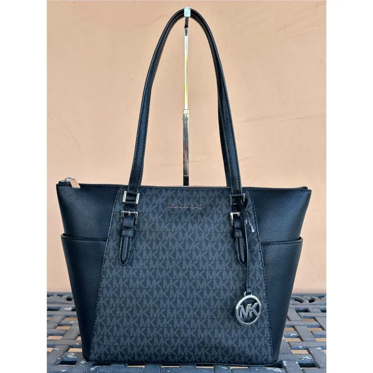 Charlotte Large Top Zip Shoulder Tote Bag Purse MK BLACK by Michael Kors