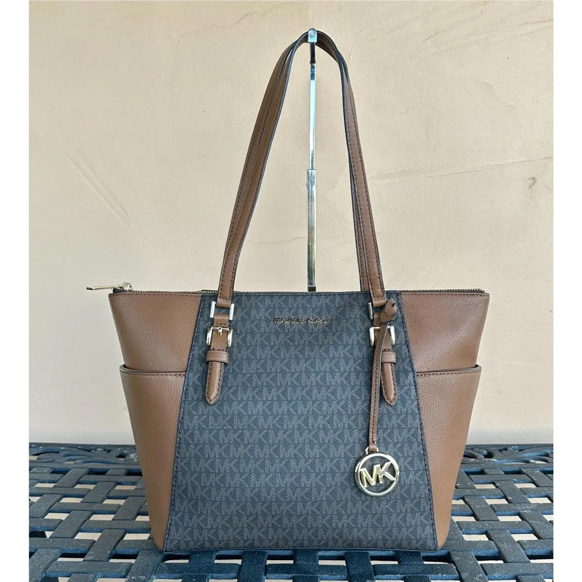 Charlotte Large Top Zip Shoulder Tote Bag Purse MK BROWN by Michael Kors