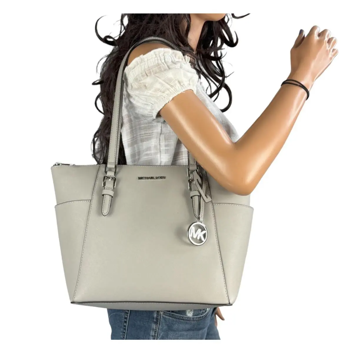 Charlotte Large Top Zip Shoulder Tote Bag Purse Pearl Grey by Michael Kors