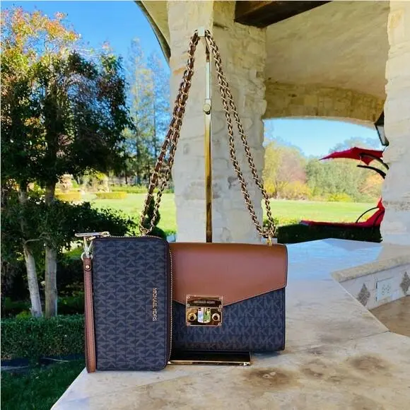 Rose MD Flap Shoulder Signature Leather /wallet Options Brown crossbody+wallet by Michael Kors