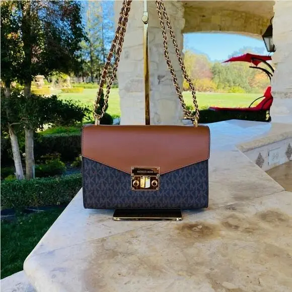 Rose MD Flap Shoulder Signature Leather /wallet Options Brown crossbody by Michael Kors