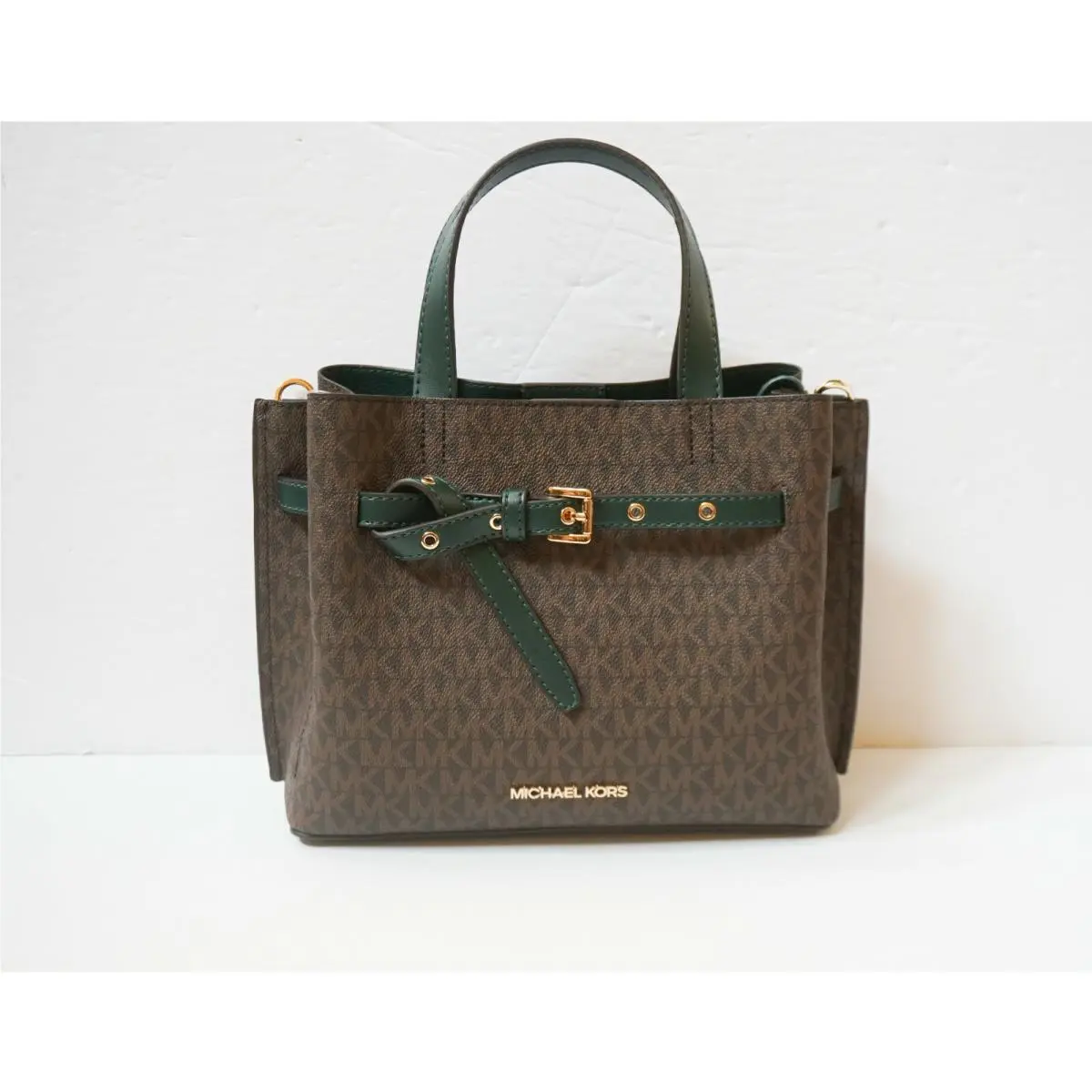 Emilia Small Satchel Shoulder Crossbody Bag MK BROWN RACING GREEN by Michael Kors