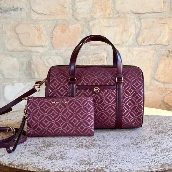 Michael Kors Travel Medium Duffle Satchel Shoulder Bag MK Oxblood Merlot Logo