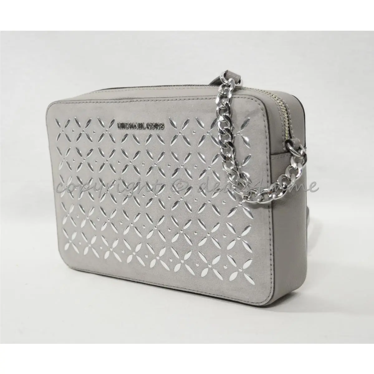 Michael Kors Large East West Studded Leather Crossbody/shoulder Bag Grey / Black
