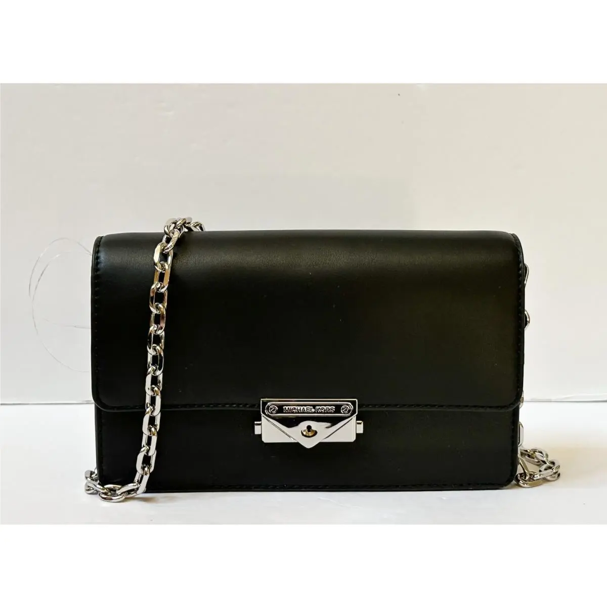 Cece Medium Flap Vegan Leather Shoulder Crossbody Bag Clutch BLACK/SILVER TONED HARDWARE by Michael Kors