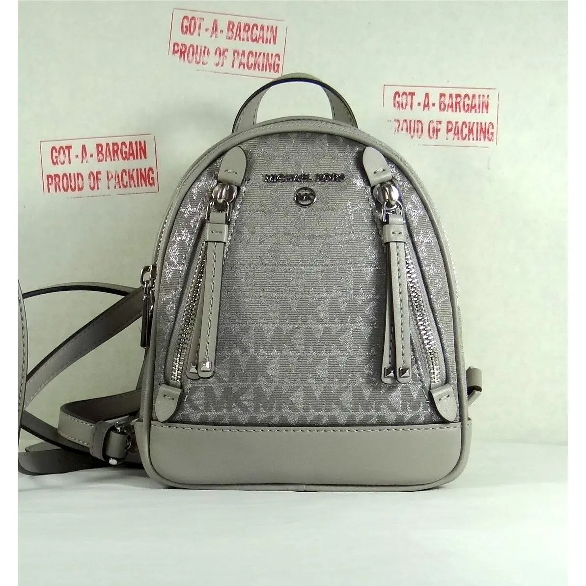 Signature Brooklyn Extra Small Convertible Messenger Backpack GREY MK/SV by Michael Kors