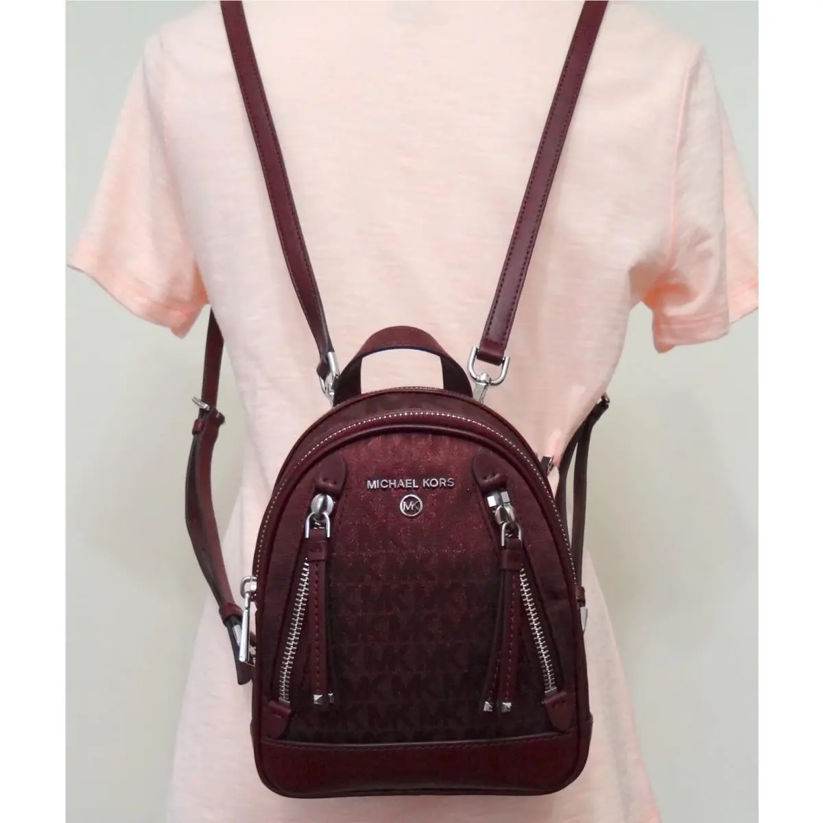 Signature Brooklyn Extra Small Convertible Messenger Backpack RED MK/GOLD by Michael Kors