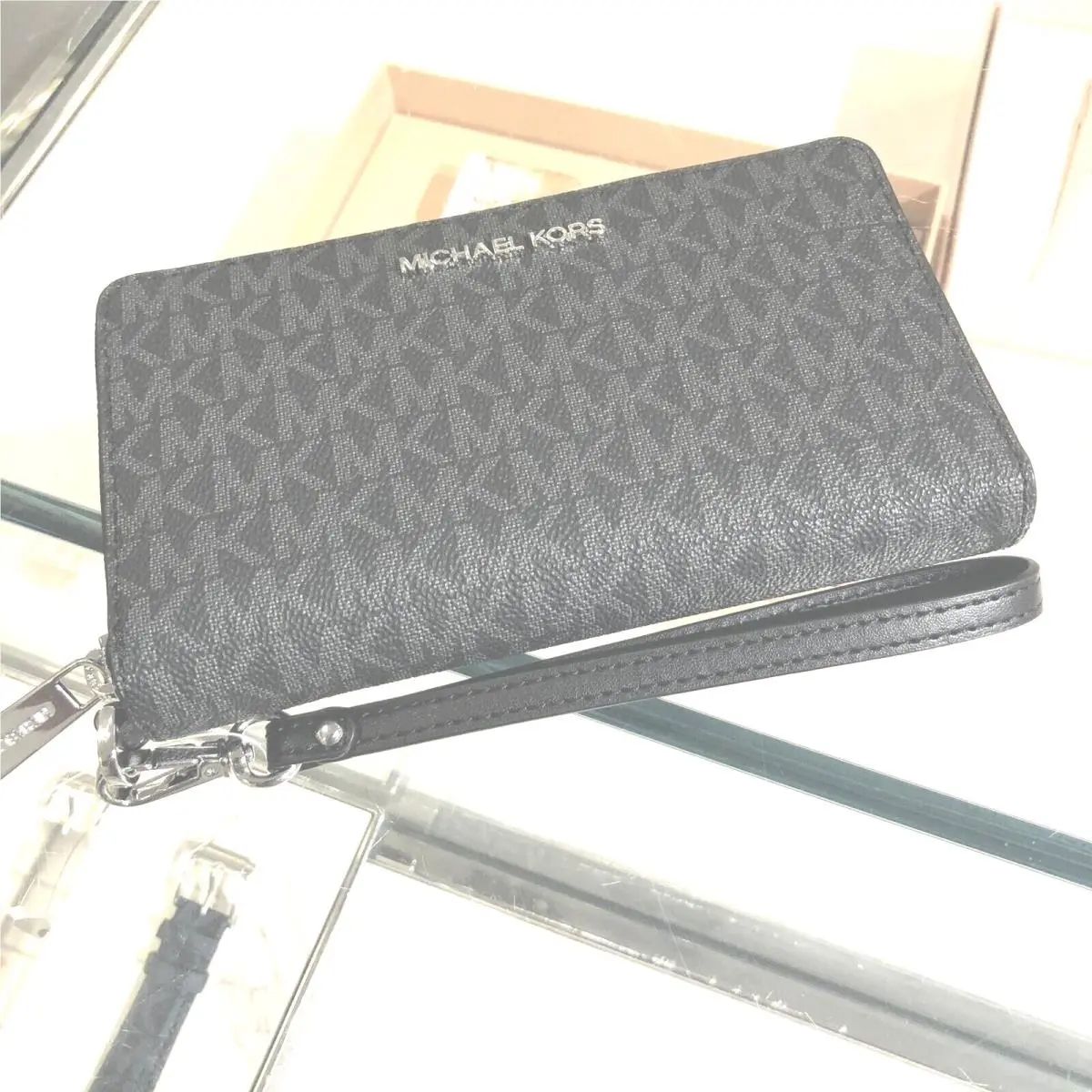 Women Flat Phone Case Wristlet Zip Around Wallet Credit Card Holder MK Black by Michael Kors
