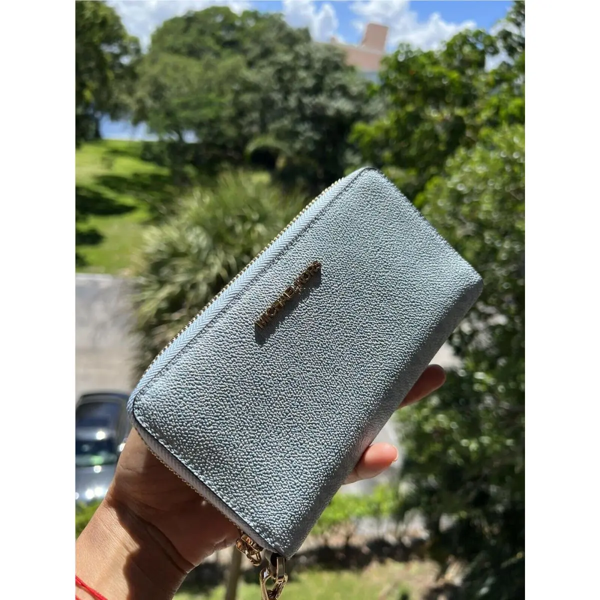 Women Flat Phone Case Wristlet Zip Around Wallet Credit Card Holder Pale Ocean by Michael Kors