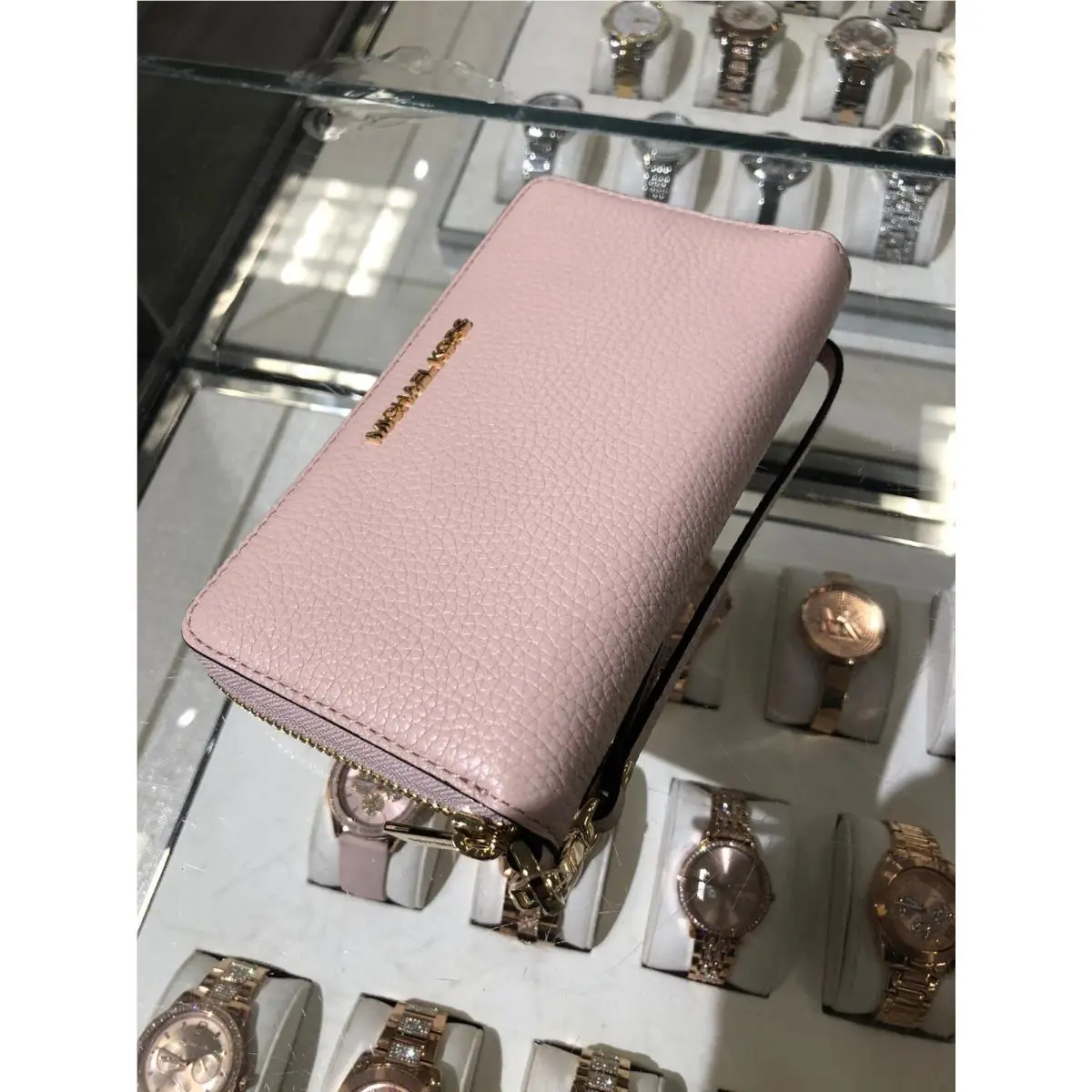 Women Flat Phone Case Wristlet Zip Around Wallet Credit Card Holder Powder Blush by Michael Kors