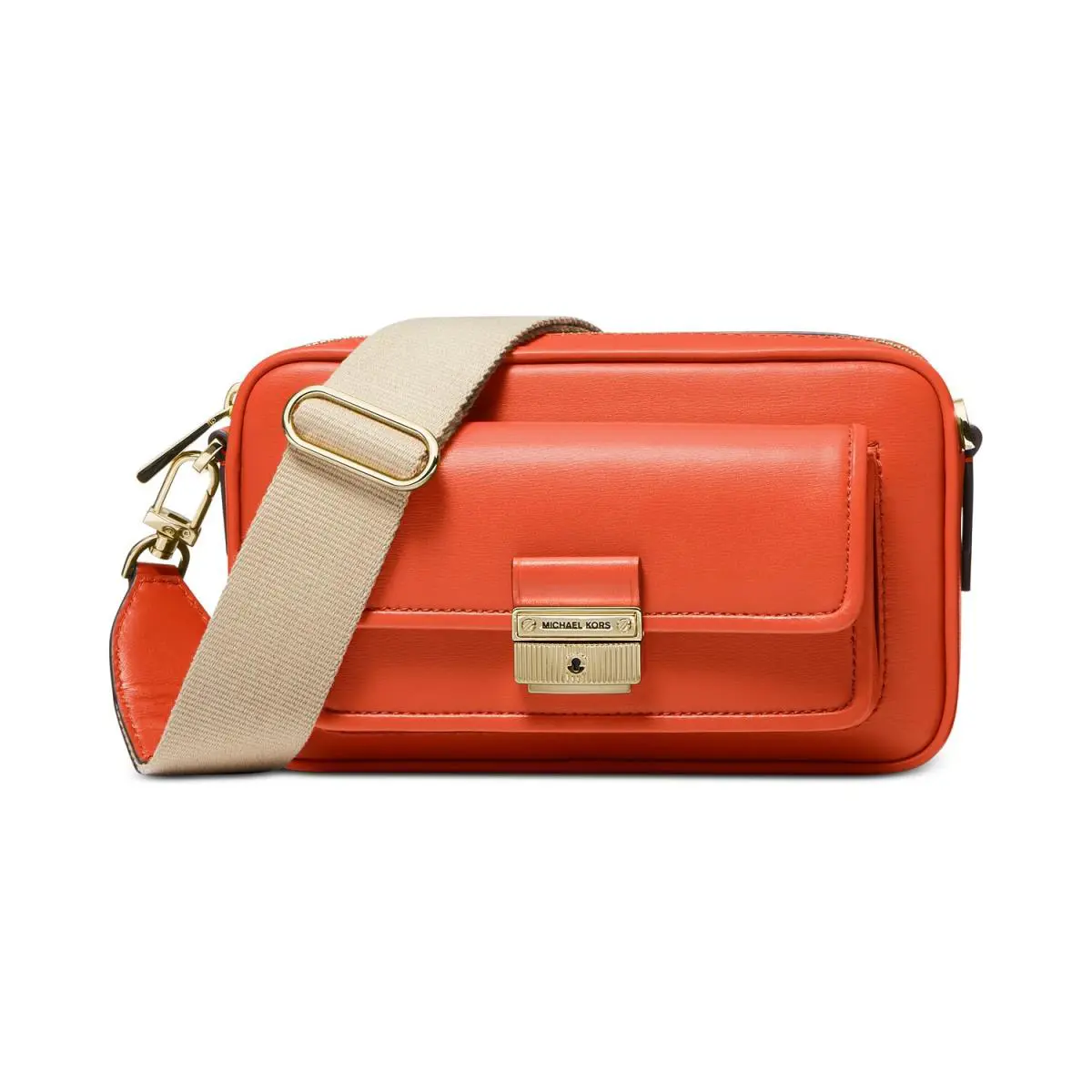 Michael Kors Bradshaw Medium Leather Pocket Camera Crossbody 32F1G2BC2L - Orange Spice, Exterior: Multicolor