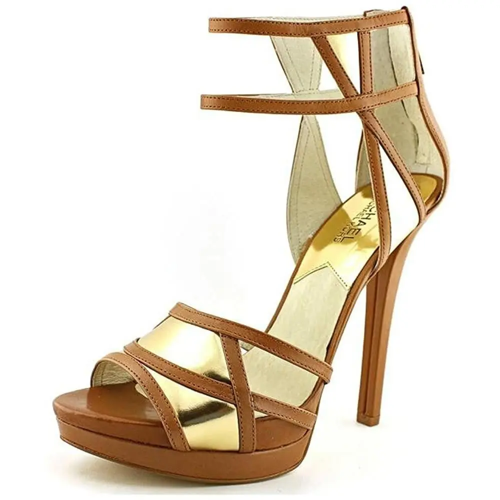Jaida Back Zip Cut Out Platform Heel Luggage/gold Dress Shoe LUGGAGE by Michael Kors