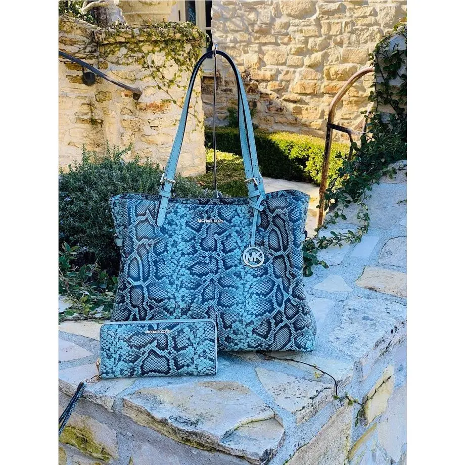 Michael Kors Large Lenox Animal Print Embossed Leather Handbag/wallet Jade