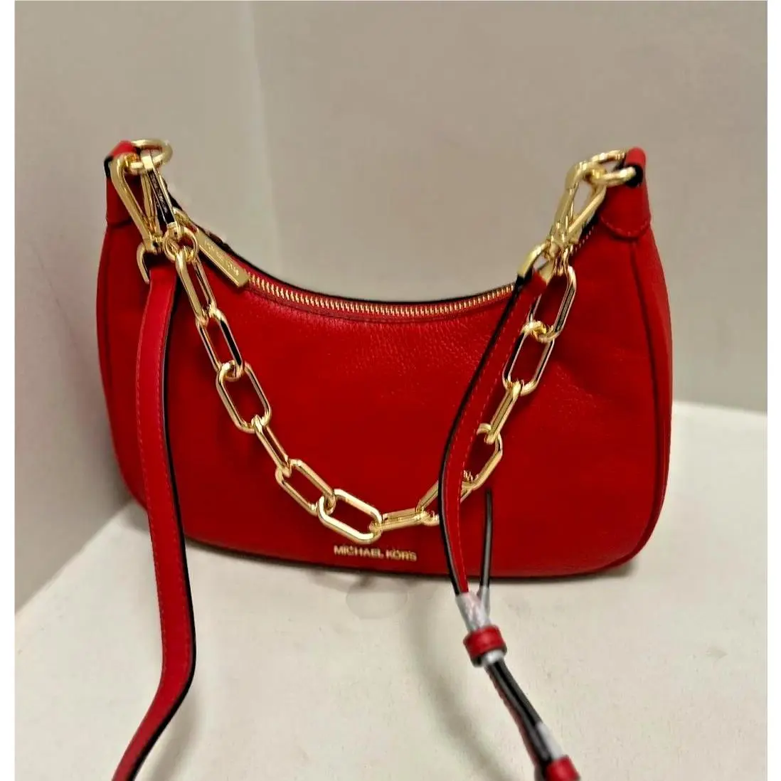 Cora Large Zip Pouchette Chain Shoulder Crossbody Bag Handbag Purse BRIGHT RED by Michael Kors
