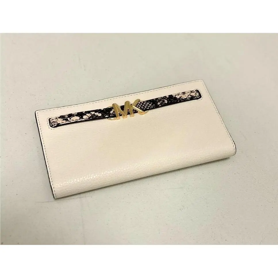 Reed Large Leather Snap Flat Wallet Credit Card ID Holder Clutch MK LIGHT CREAM by Michael Kors
