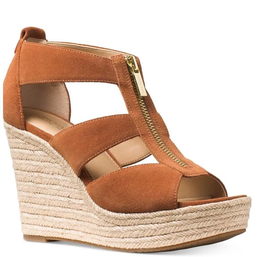 Michael Kors Damita Espadrille Wedge Sandal Platform Zip Luggage