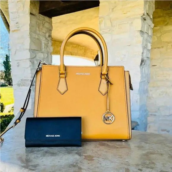 Hope Large Leather Satchel/ Wallet Options Marigold Gift Rare handbag+wallet by Michael Kors