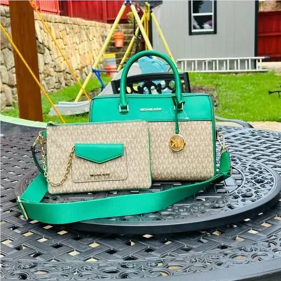 Michael Kors MK Jet Set Travel Medium Duffle Bag Satchel Palmetto Green Sand MK
