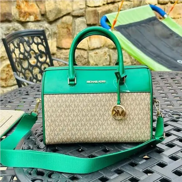 MK Jet Set Travel Medium Duffle Bag Satchel Palmetto Green Sand MK Handbag by Michael Kors