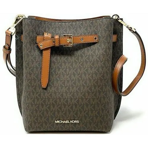 Small Leather Bucket Crossbody Messenger Handbag Shoulder Bag MK BROWN by Michael Kors