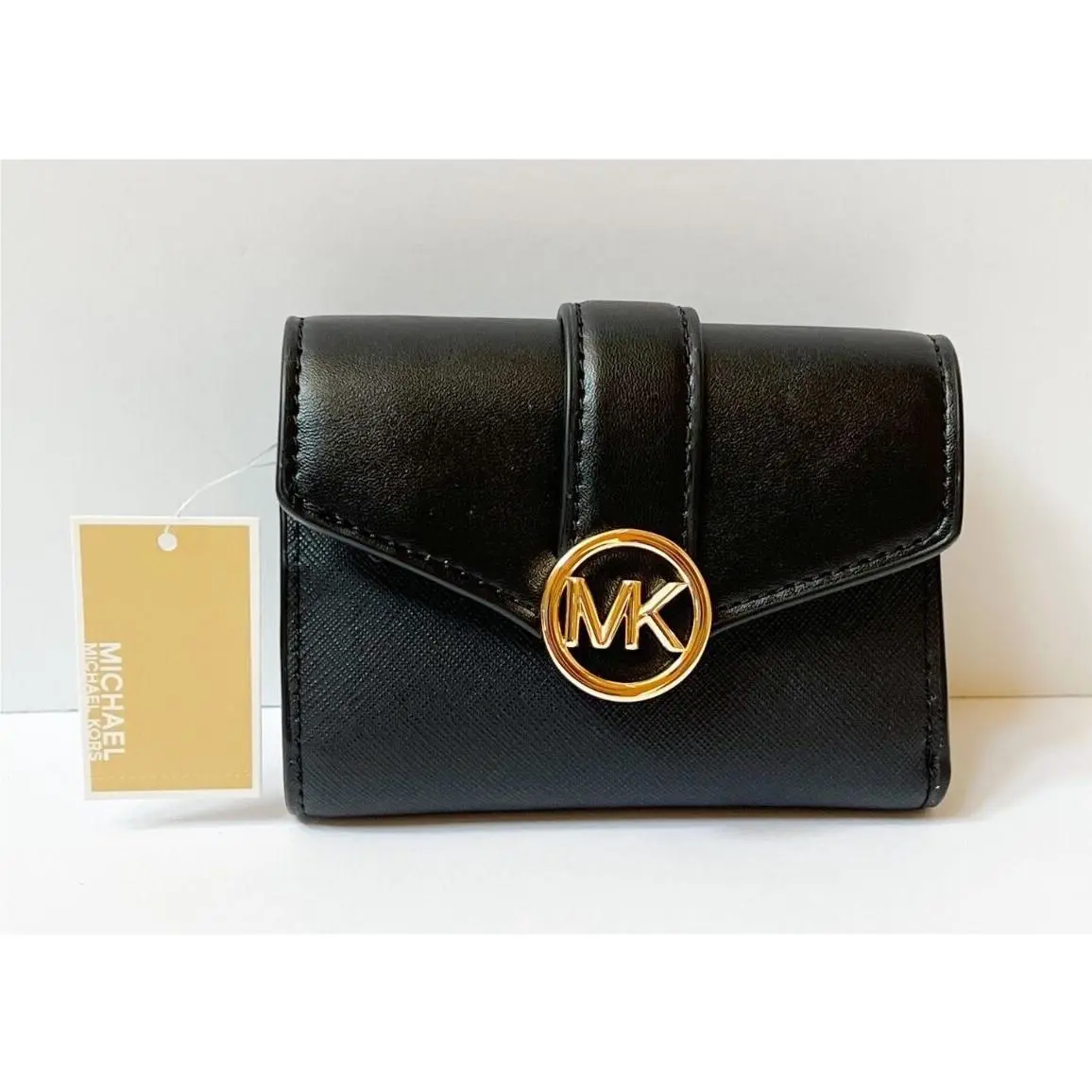 Carmen Medium Flap Bifold Wallet BLACK/GOLD by Michael Kors