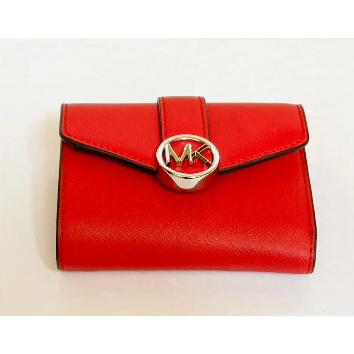 Carmen Medium Flap Bifold Wallet BRIGHT RED/SILVER by Michael Kors