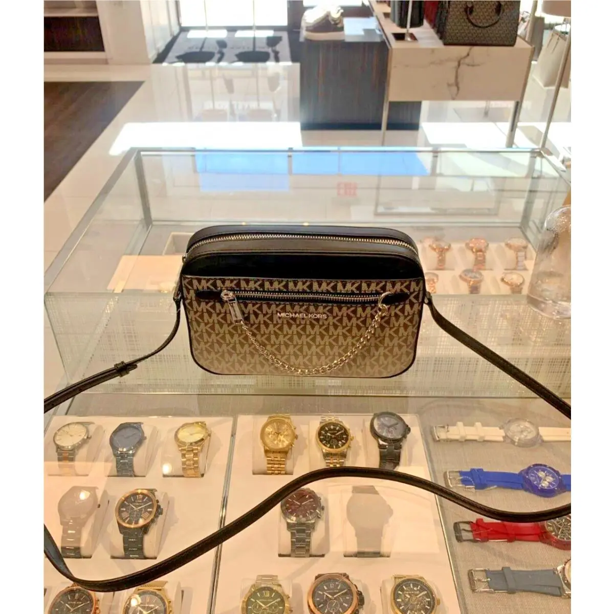 Michael Kors Jet Set Large EW Logo Crossbody Bag with Zip Chain Strap Variation
