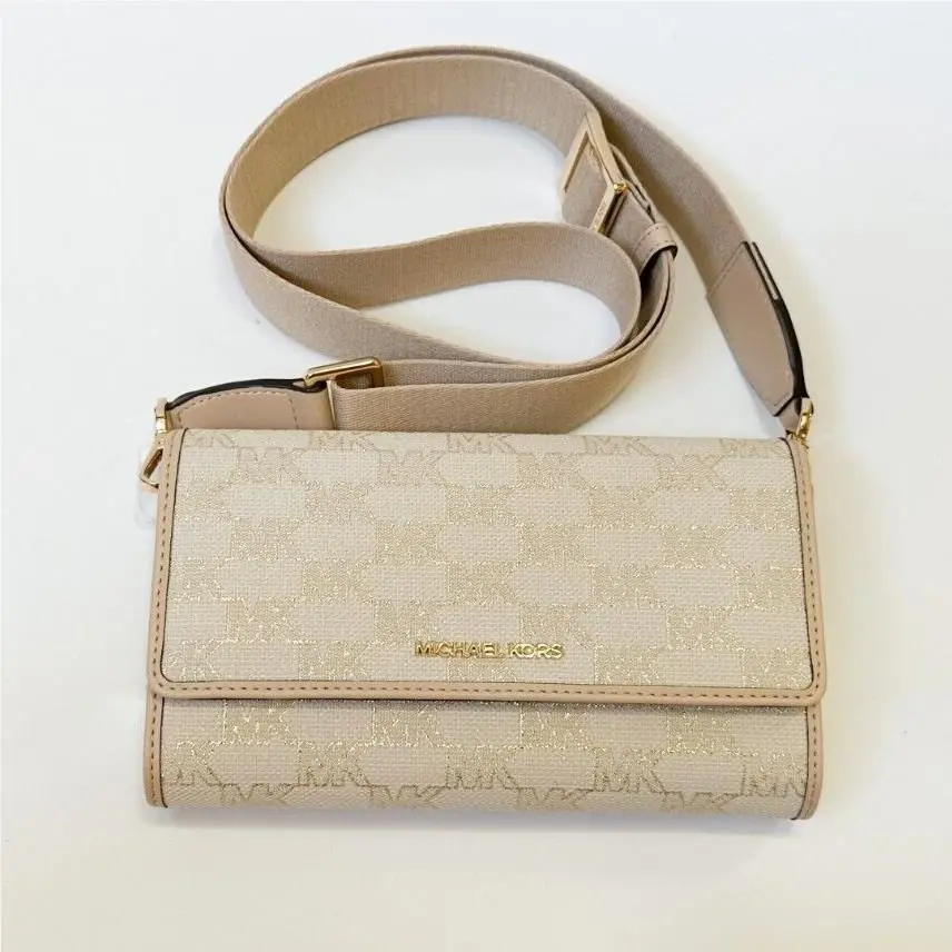 Jet Set Item Large Zip Around Wallet Shoulder Crossbody Bag MK Glitter Natural Multi by Michael Kors