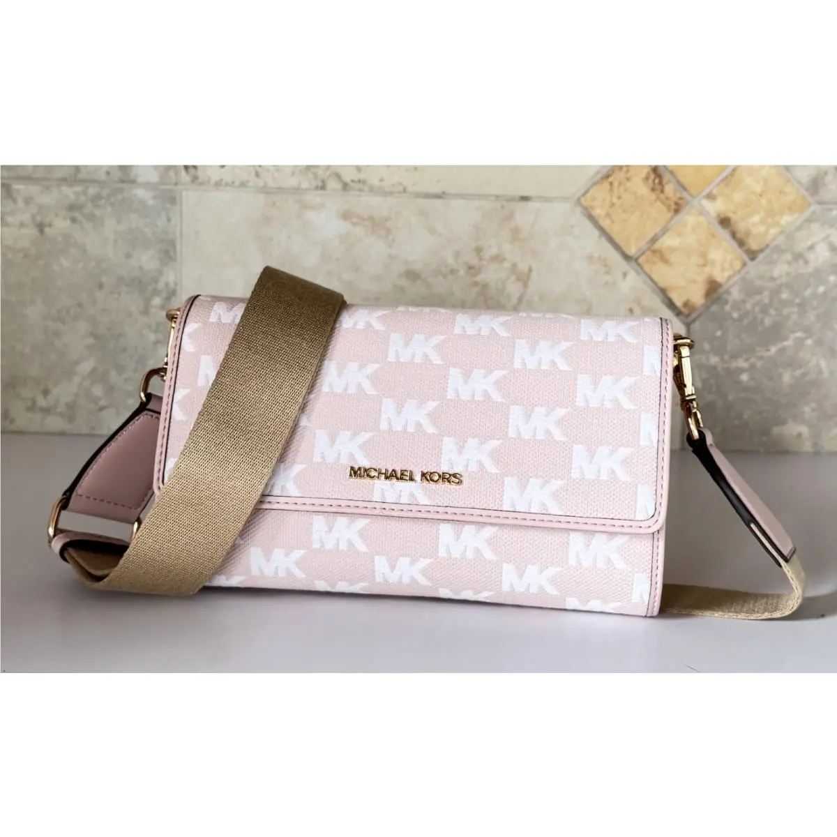 Jet Set Item Large Zip Around Wallet Shoulder Crossbody Bag Powder Blush Multi by Michael Kors