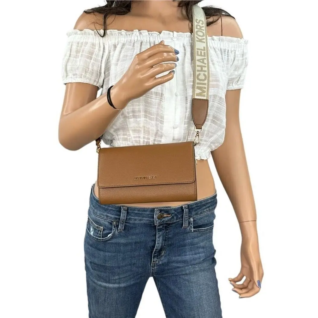 Jet Set Item Large Zip Around Wallet Shoulder Crossbody Bag Brown by Michael Kors
