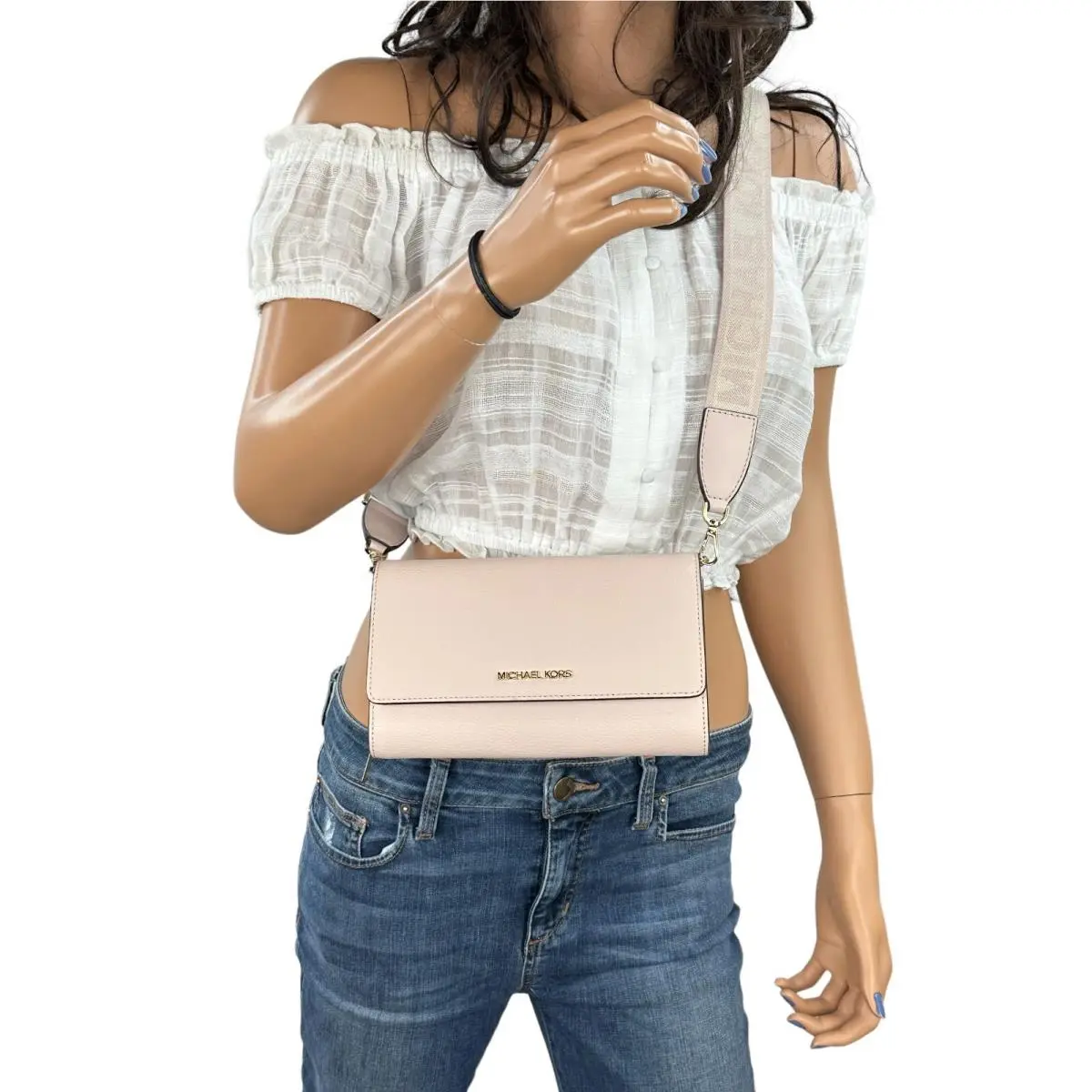 Jet Set Item Large Zip Around Wallet Shoulder Crossbody Bag Powder Blush by Michael Kors