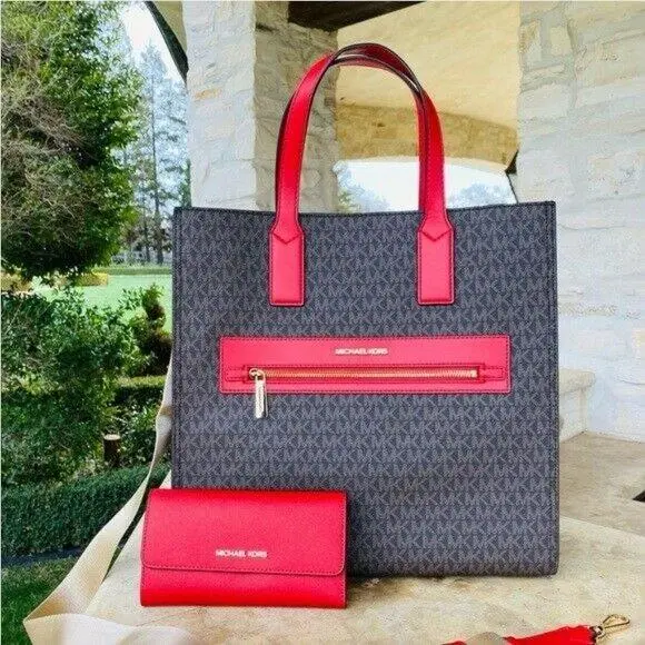 Signature Kenly LG NS Tote/wallet Options Brown/flame tote+Wallet by Michael Kors