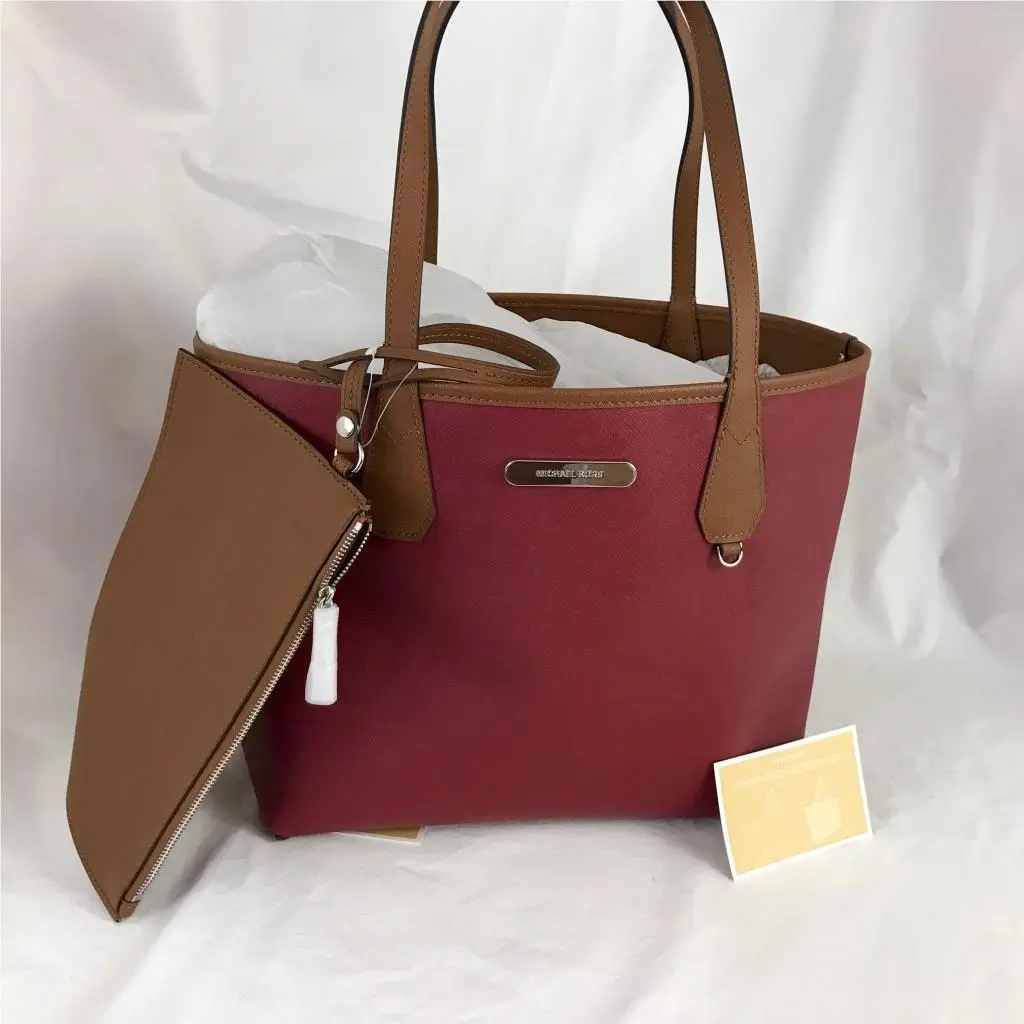 Michael Kors Tote Wristlet Candy Reversible Large Plum Pink Green Blue Tan Red