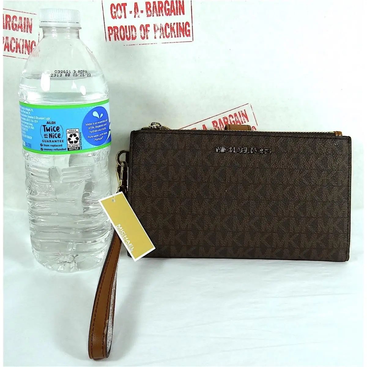 Jet Set Travel MK Signature Double Zip Phone Case Wristlet Wallet Brown MK PVC by Michael Kors