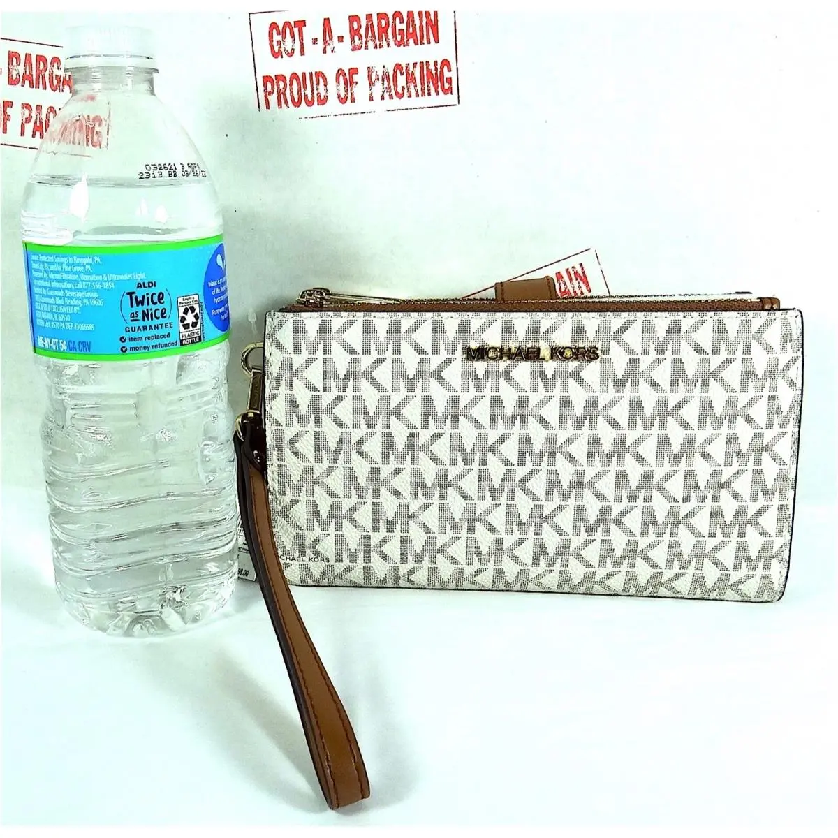 Jet Set Travel MK Signature Double Zip Phone Case Wristlet Wallet Vanilla MK PVC by Michael Kors