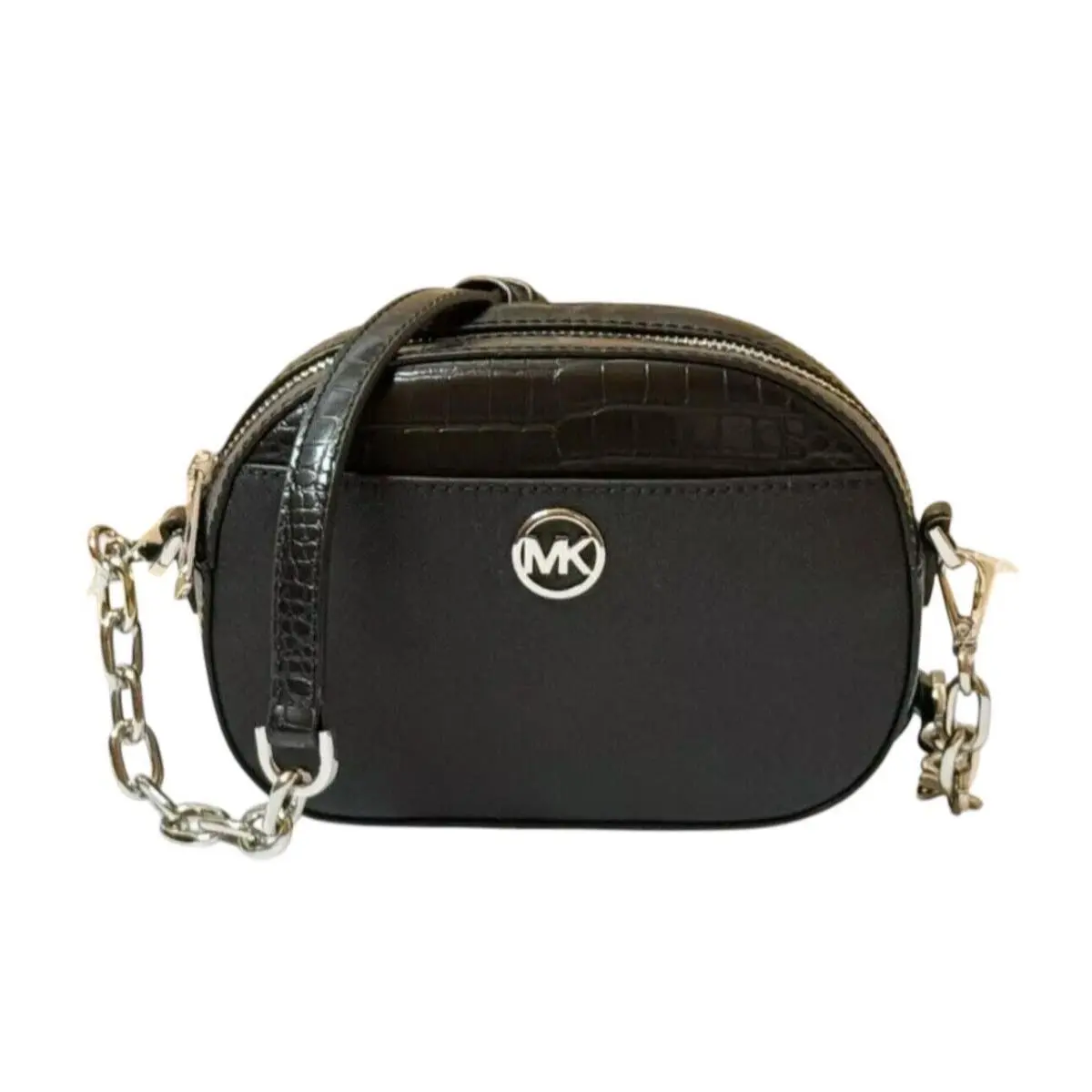 Jet Set Glam Small Glam Front Pocket Oval Shoulder Crossbody Bag BLACK/SILVER TONED HARDWARE by Michael Kors
