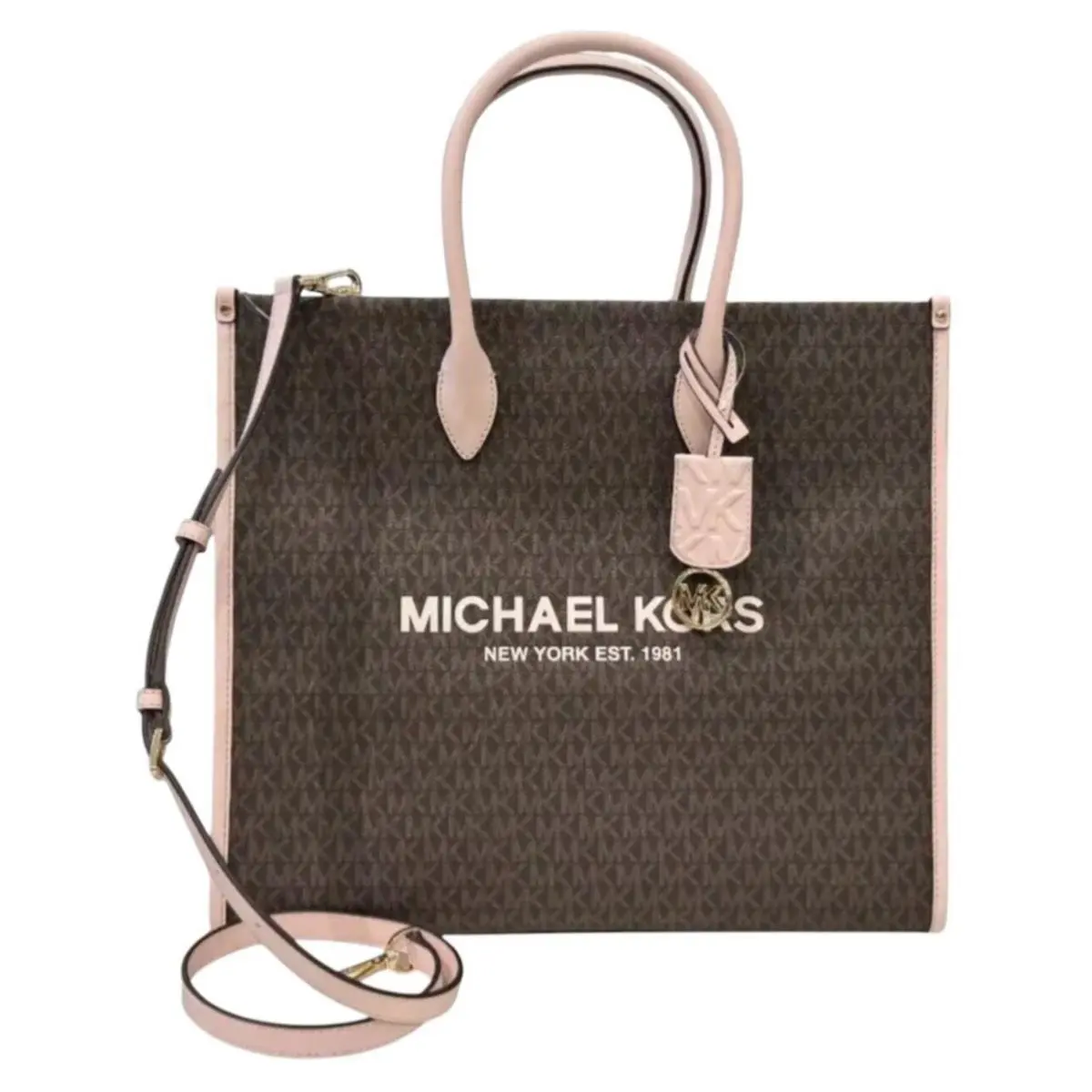Mirella Large East West Tote Shoulder Bag Purse MK BROWN PINK by Michael Kors