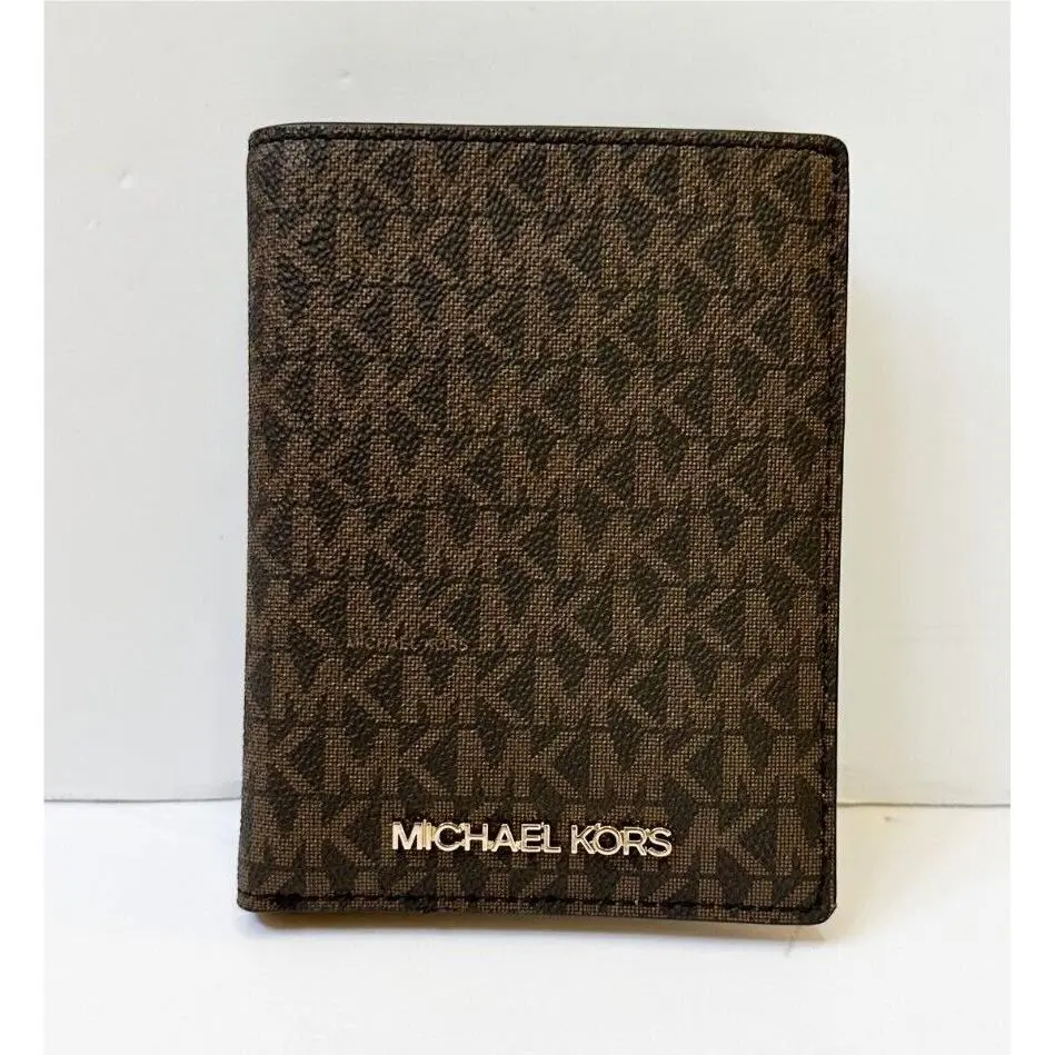 Jet Set Travel Passport Case Wallet MK Signature Multi Color MK Brown by Michael Kors