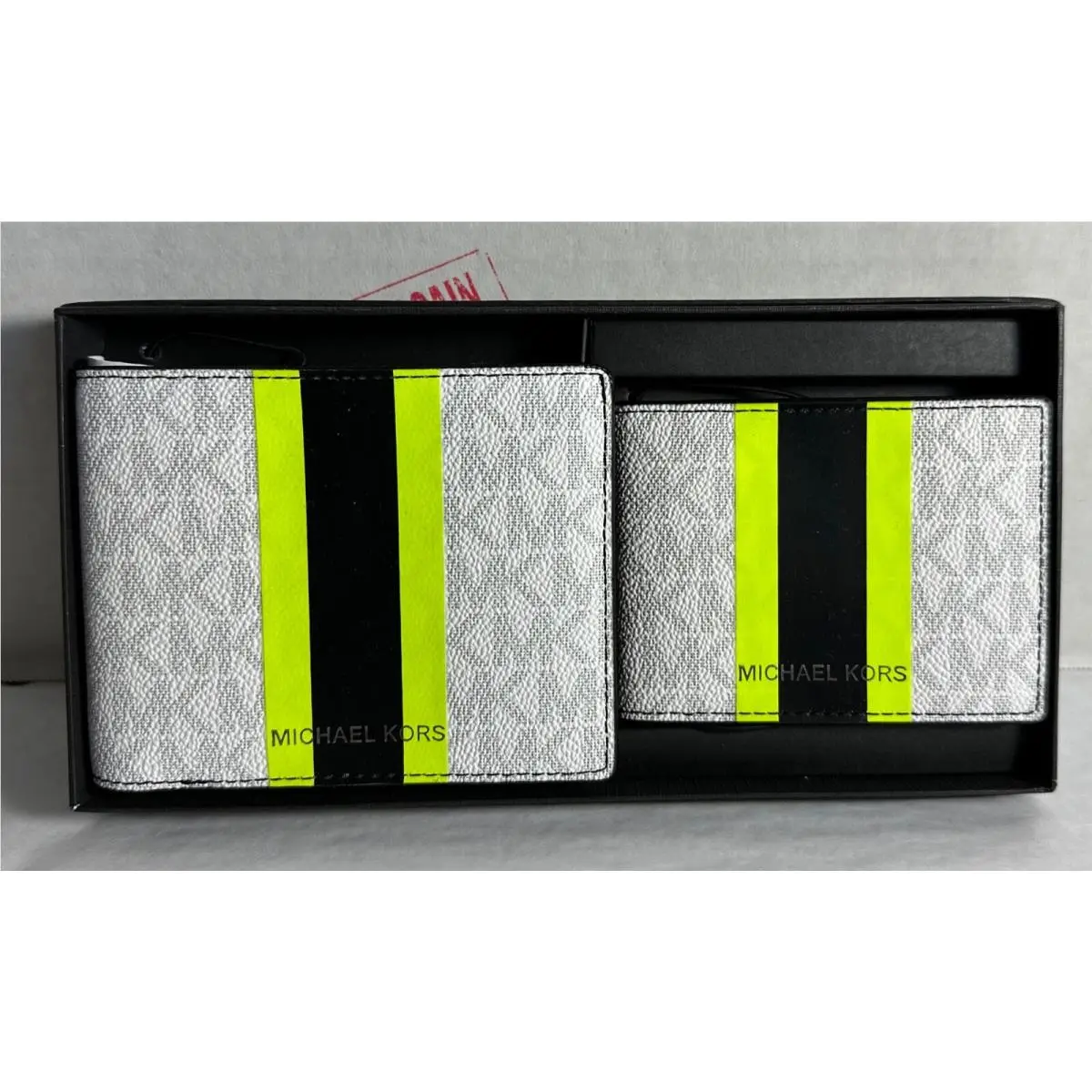 Michael Kors Mens Gifting MK Signature Black Blue Wallet Billfold Box Set