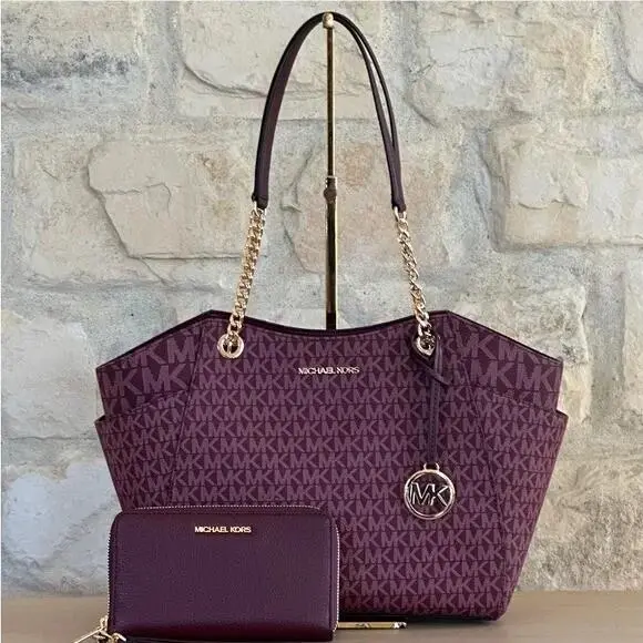 Jet Set Travel Large Chain Shoulder Top Zip Wallet Options Oxblood Handbag+Wallet by Michael Kors