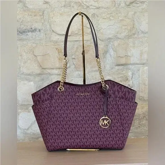 Jet Set Travel Large Chain Shoulder Top Zip Wallet Options Oxblood Signature Handbag by Michael Kors